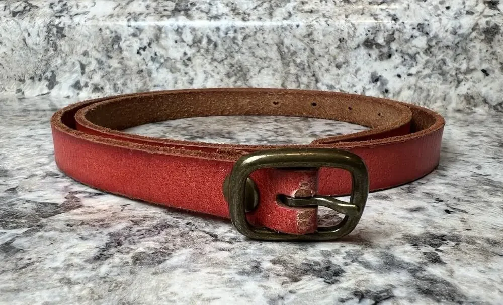 Gap Women’s Skinny Red Leather Belt Distressed Size Small Boho Western
